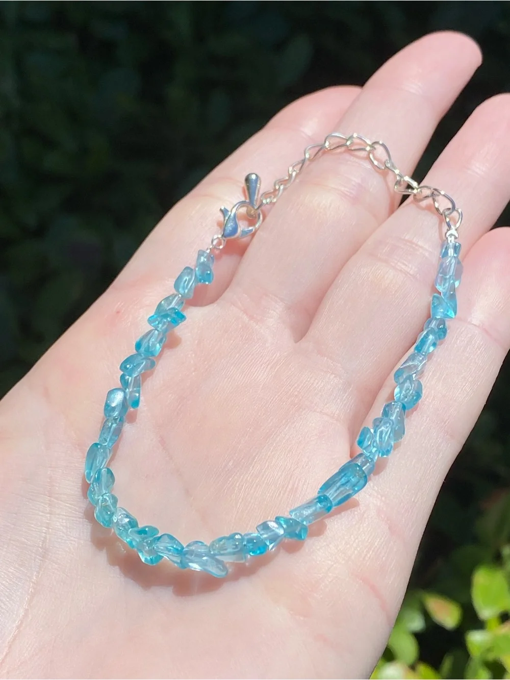 Natural Blue Apatite Chip - Adjustable Silver Bracelet